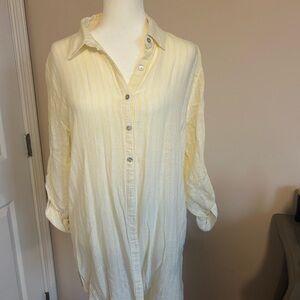 Light Yellow Striped Button-Front Shirt cover up